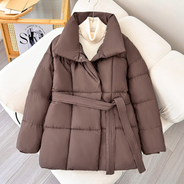 Winter Plaid Sewing Lapel Coat With Lace-up Design Fashion Loose Solid Thick Jacket Outerwear Women's Clothing - Image 5