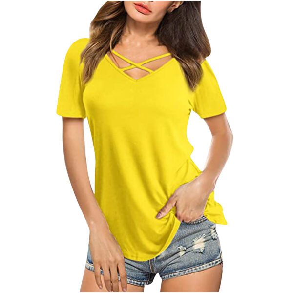 Front Cross VNeck Short Sleeve Loose TShirt Women - Image 2