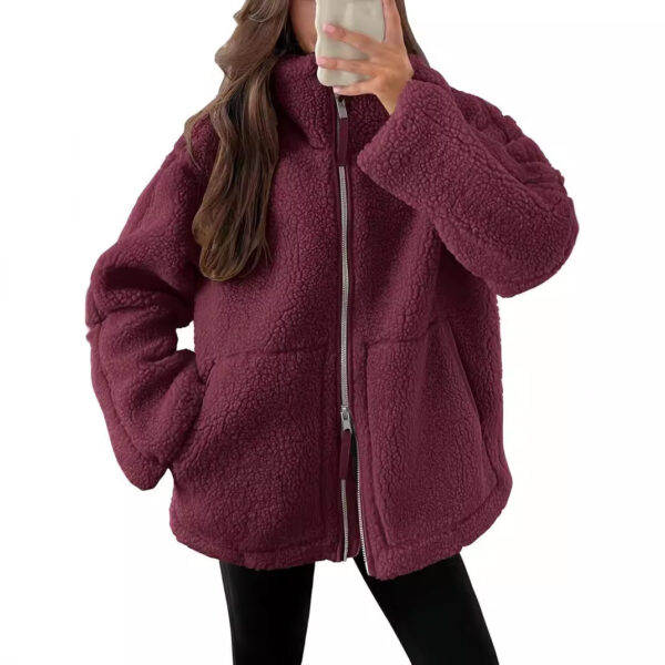 Winter Lapel Zip-up Coat With Pockets Casual Fashion Solid Fleece Jacket Fall Spring Long Sleeve Women's Clothing - Image 6