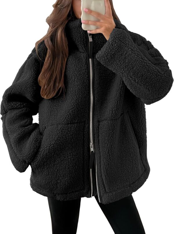 Winter Lapel Zip-up Coat With Pockets Casual Fashion Solid Fleece Jacket Fall Spring Long Sleeve Women's Clothing - Image 7