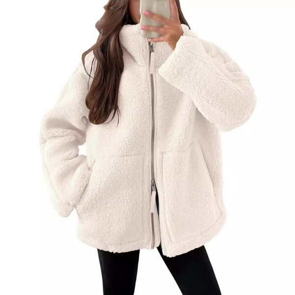 Winter Lapel Zip-up Coat With Pockets Casual Fashion Solid Fleece Jacket Fall Spring Long Sleeve Women's Clothing - Image 4