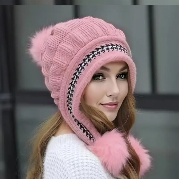 Cozy Knit Fleece-Feel Beanie With Ear Flaps & Pompom Warm Winter Hat For Women Perfect For Skiing & Outdoor Activities - Image 5