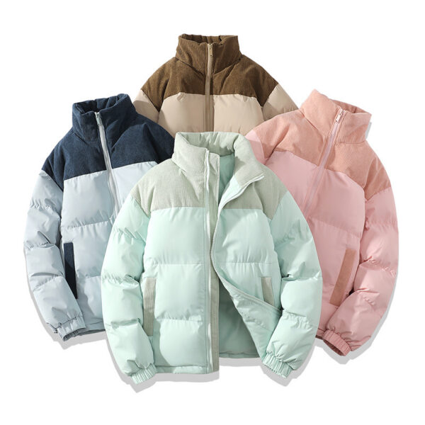 Winter Stand Collar Contrast-colored Coat Cotton Padded Jacket For Men Women Clothing - Image 2